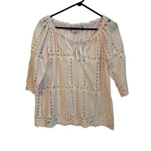 Gretchen Scott Light Pink Size Small Eyelet 3/4 Sleeve Elastic Neck
